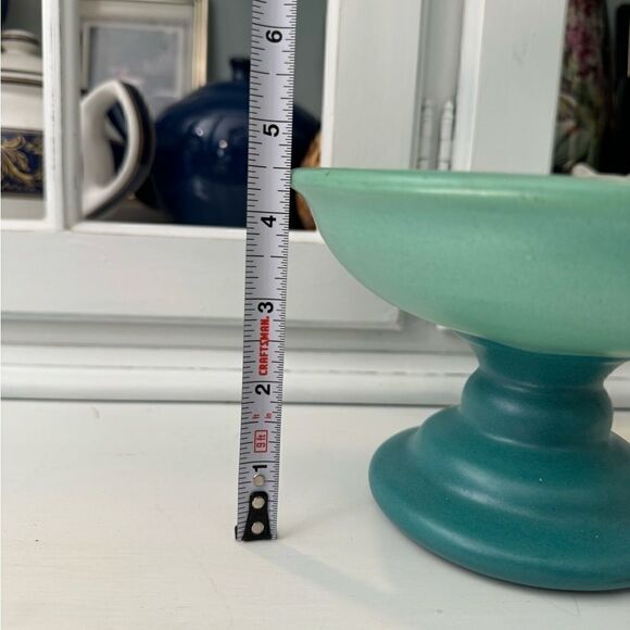 Vintage Compote Teal Turquoise Footed Bowl - Picture 6 of 7